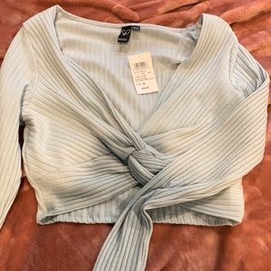 Power blue long sleeve crop top